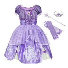 Load image into Gallery viewer, YOFEEL Princess Sofia Dress for Girl Kids Cosplay Costume Puff Sleeve Layerd Dresses Child Party Birthday Sophia Fancy Costumes