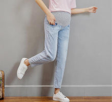 Load image into Gallery viewer, Vintgae Washed Denim Maternity Jeans for Pregnant Women Clothes Elastic Waist Belly Loose Pants Pregnancy Gravidas Clothing 2019
