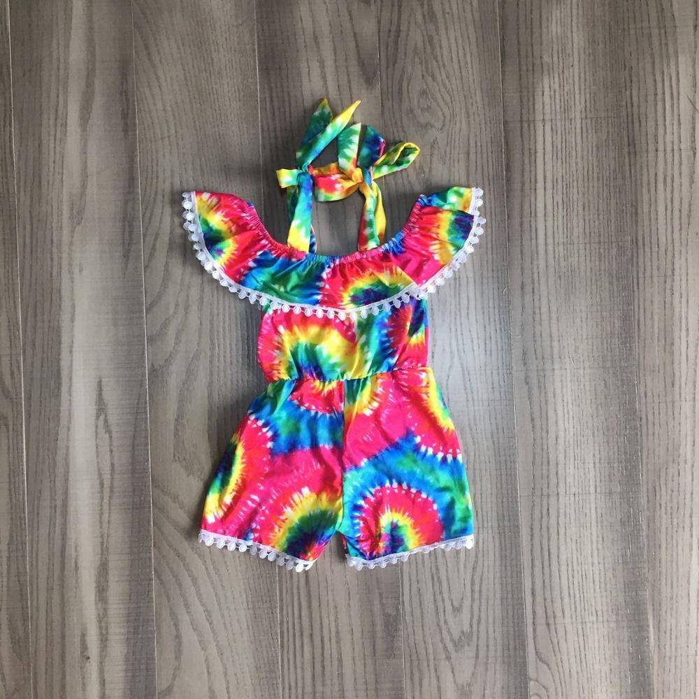 baby girls tie dye romper girls summer colorful  romper